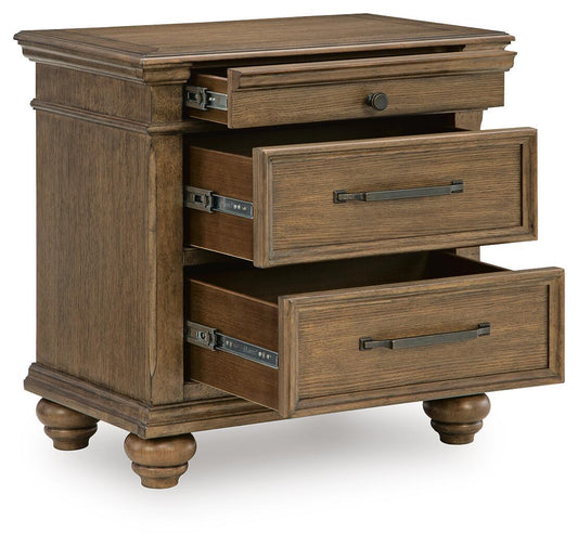 Karallin - Three Drawer Night Stand - Medium Brown by Ashley – view 2
