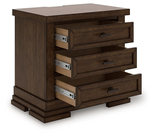 Taffenbrook - Three Drawer Night Stand - Medium Brown – view 2