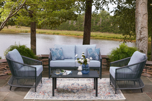 Bridges Beach - Loveseat, Lounge Chairs, Table Set (Set of 4) - Gray by Ashley – view 2