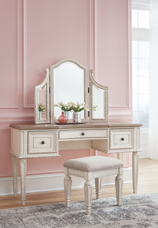 Realyn - Vanity/Mirror/Stool (Set of 3) - White / Brown / Beige by Ashley – view 2