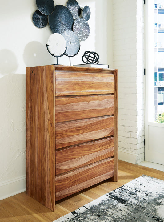 Dressonni - Five Drawer Chest - Brown by Ashley – view 2