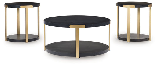 Shylore - Occasional Table Set (Set of 3) - Black / Brass Finish by Ashley – view 2