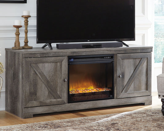 Wynnlow - 63" TV Stand With Glass/Stone Fireplace Insert - Gray by Ashley – view 2