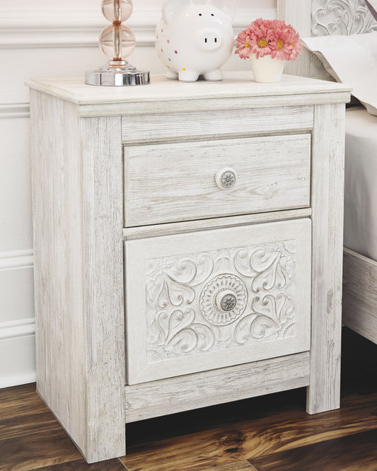 Paxberry - Two Drawer Night Stand - Whitewash by Ashley – view 2