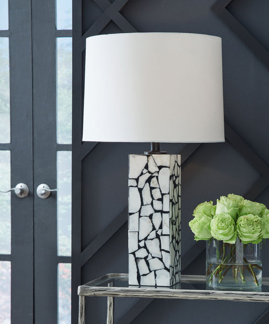 Macaria - Marble Table Lamp - White / Black by Ashley – view 2