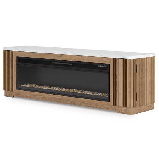 Camdill - 80" TV Stand With Electric Fireplace - Light Brown by Ashley – view 2
