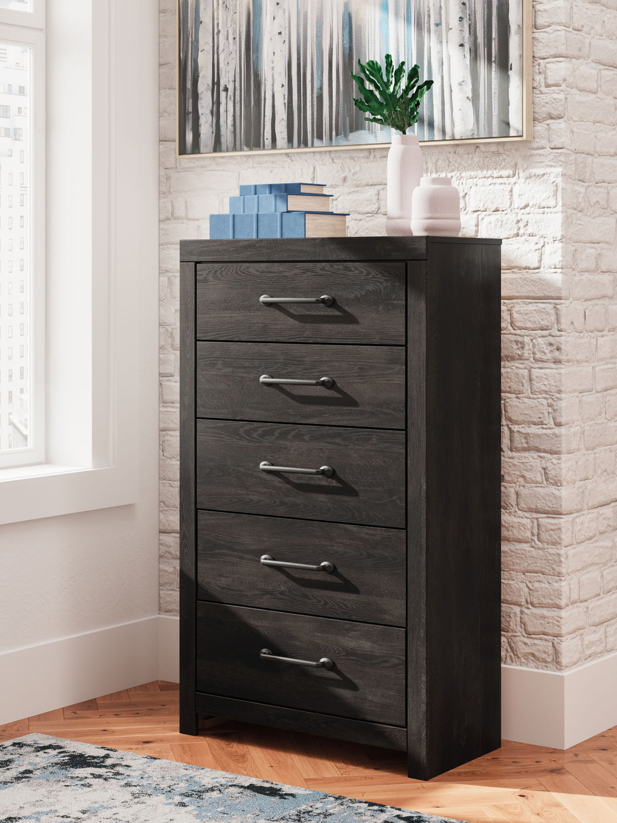 Hollivern - Five Drawer Chest - Dark Gray by Ashley – view 4