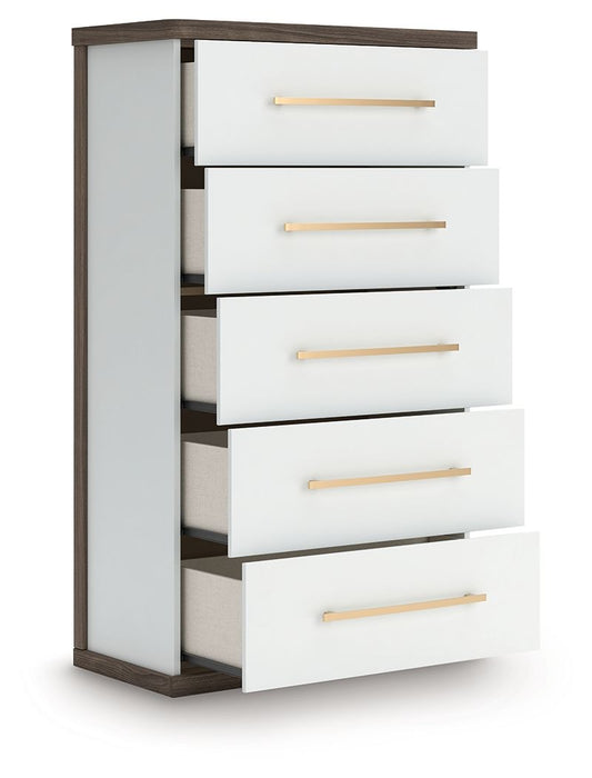 Kendanport - Five Drawer Chest - Brown / White by Ashley – view 2