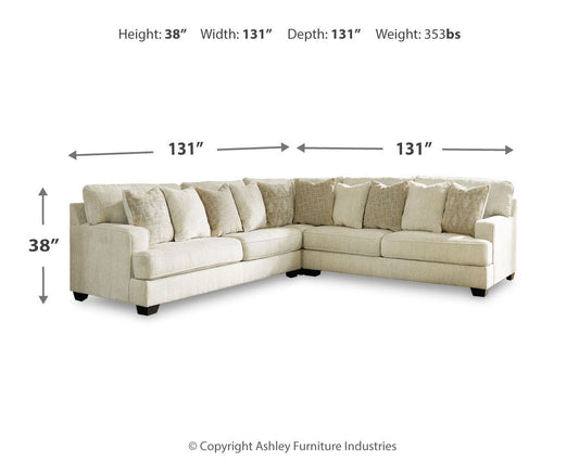 Rawcliffe - Left Arm Facing Sofa 3 Pc Sectional - Parchment by Ashley – view 2