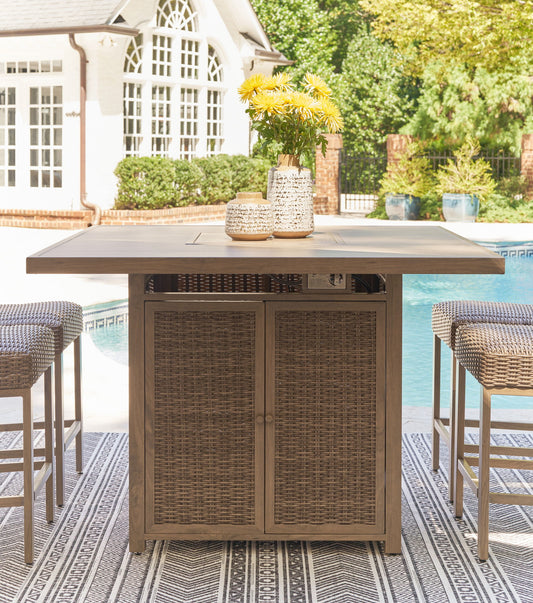 Walton Bridge - Square Bar Table With Fire Pit - Driftwood by Ashley – view 2