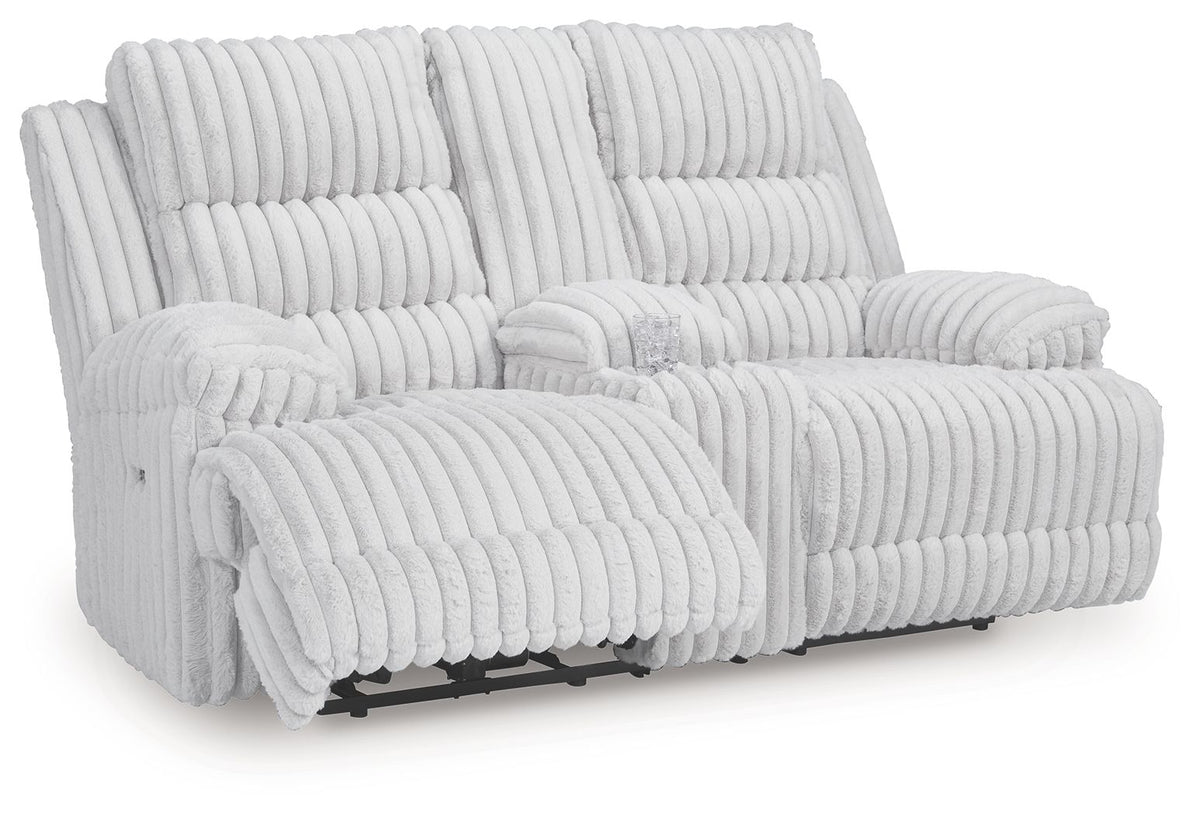 Rhines Falls - Double Reclining Power Loveseat With Console - Alloy by Ashley – view 4