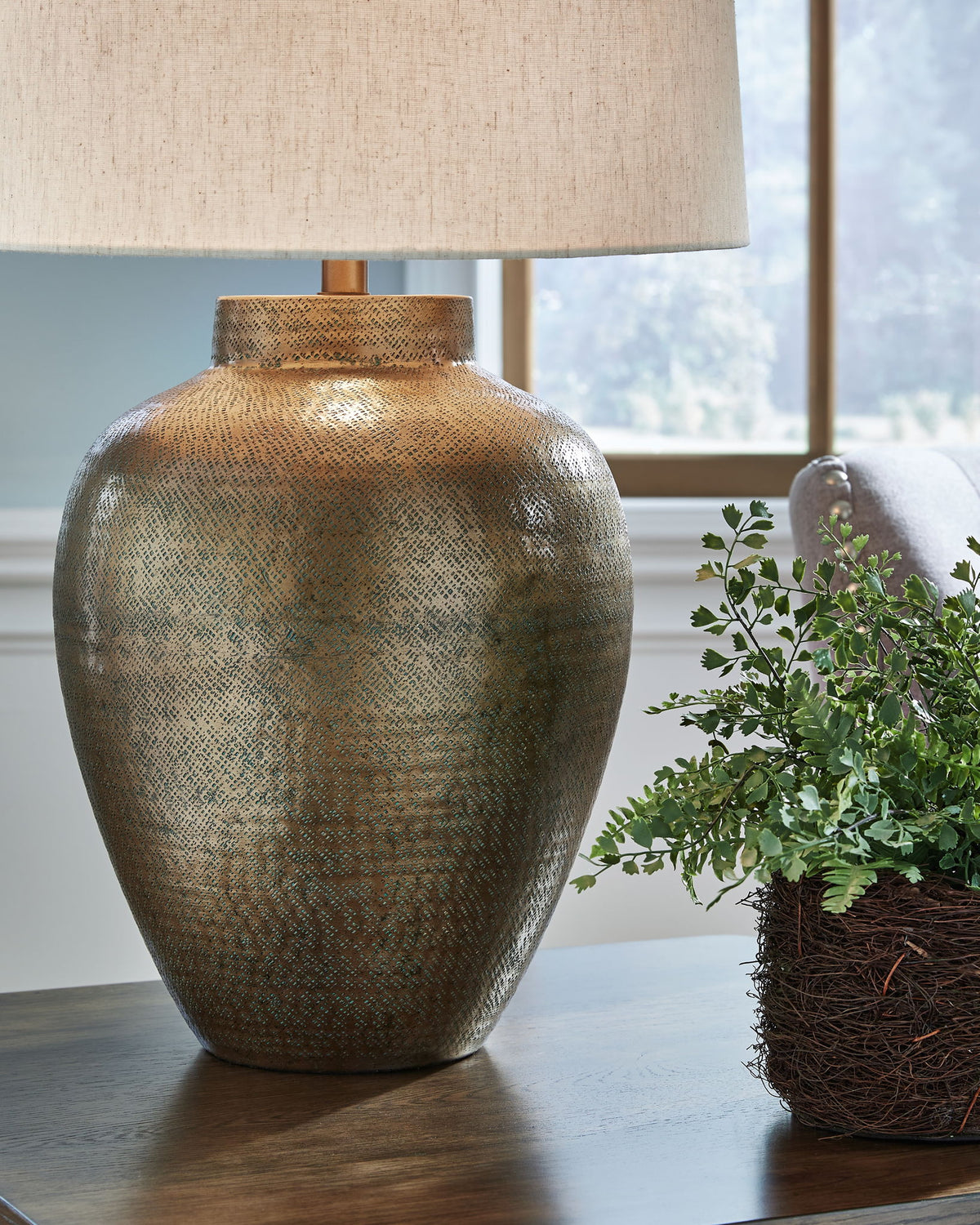 Madney - Metal Table Lamp - Antique Gold Finish by Ashley – view 4