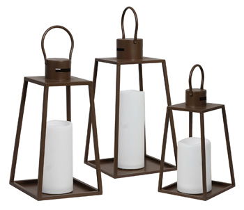 Elmsworth - Indoor/Outdoor Lantern Set (Set of 3) - Brown by Ashley – Lanterns