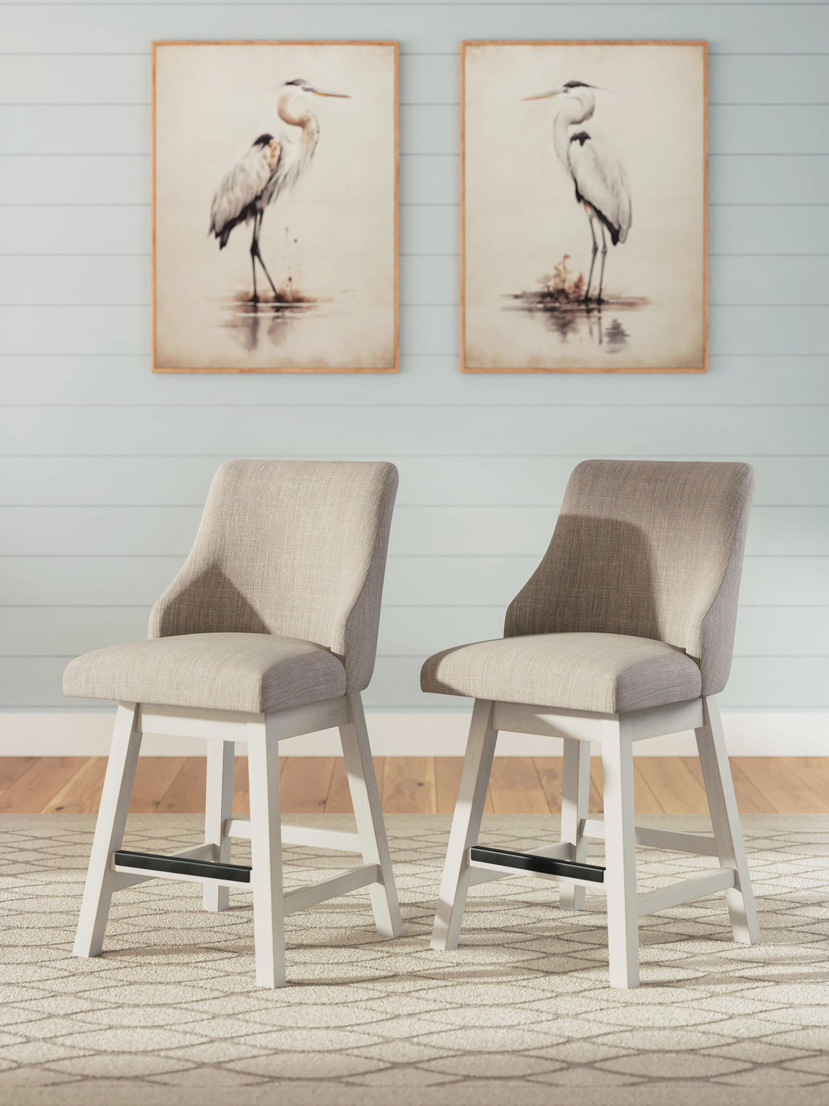 Robbinsdale - Upholstered Swivel Curved Back Barstool (Set of 2) - Antique White by Ashley – view 4