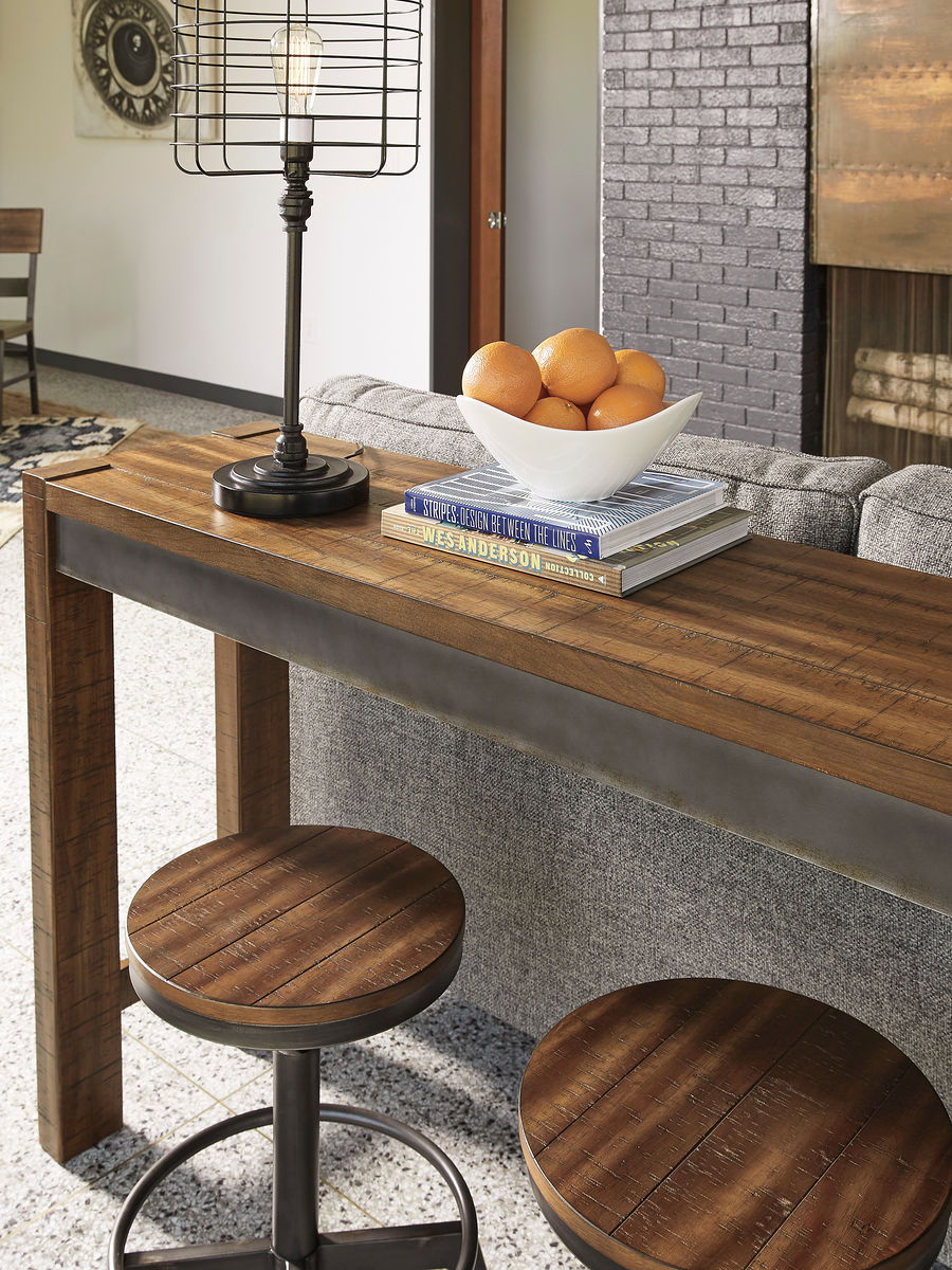 Torjin - 3 Pc. - Long Counter Table, 2 Stools - Dark Brown by Ashley – view 3