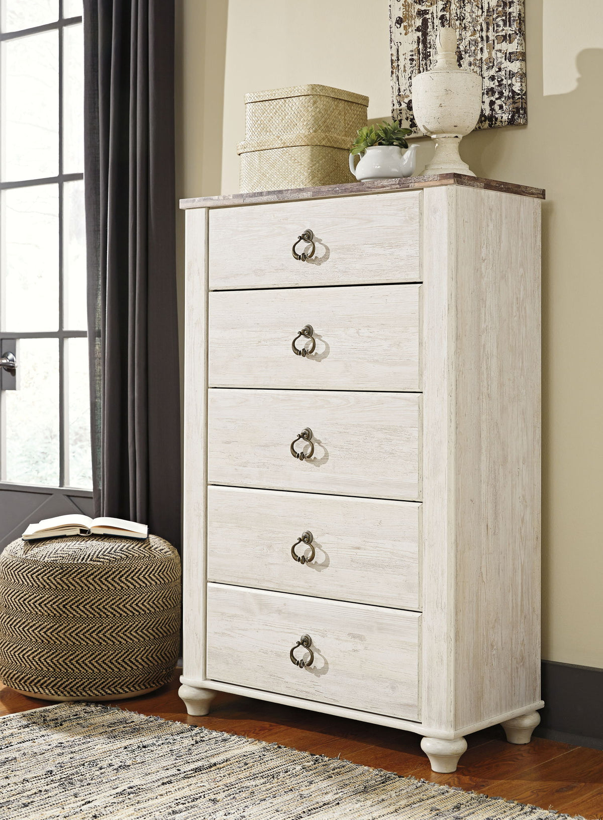 Willowton - Five Drawer Chest - Brown / Beige / White by Ashley – view 4