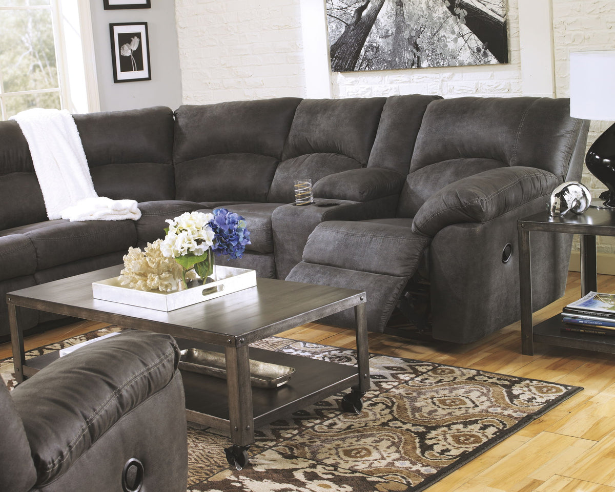 Tambo - 3 Pc. - Right Arm Facing Loveseat with Console 2 Pc Sectional, Rocker Recliner - Pewter by Ashley – view 3