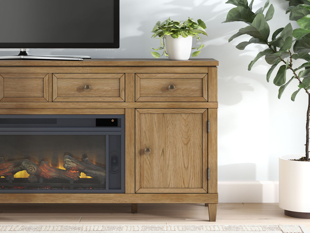 Sharlance - 81" TV Stand With Electric Infrared Fireplace Insert - Light Brown by Ashley – view 4
