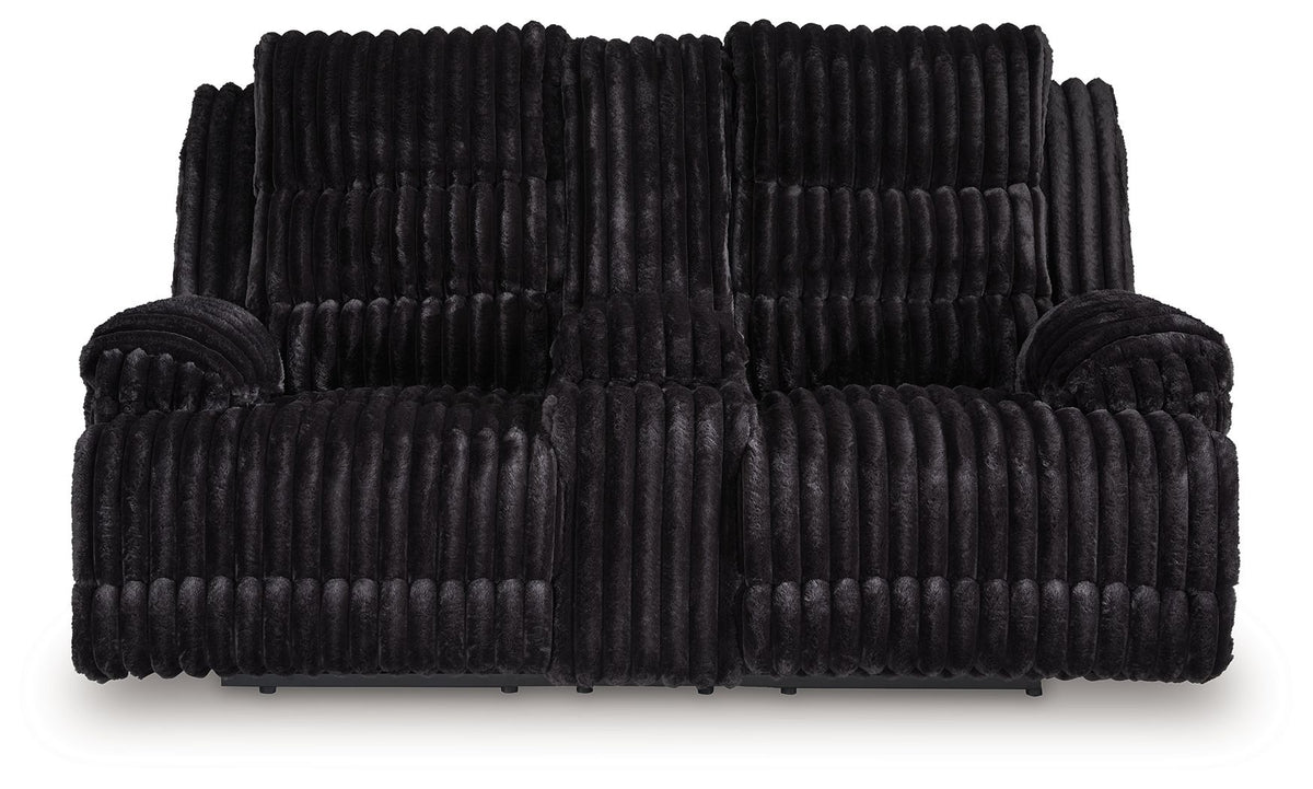 Rhine Falls - Double Reclining Power Loveseat With Console - Onyx by Ashley – view 4