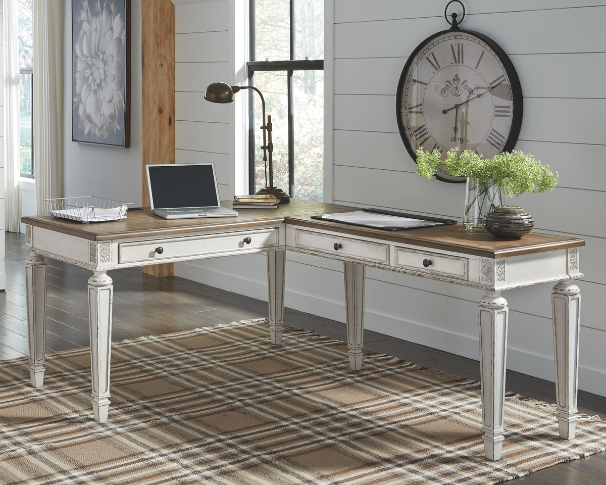 Realyn - Home Office L Shaped Desk - White / Brown by Ashley – view 4