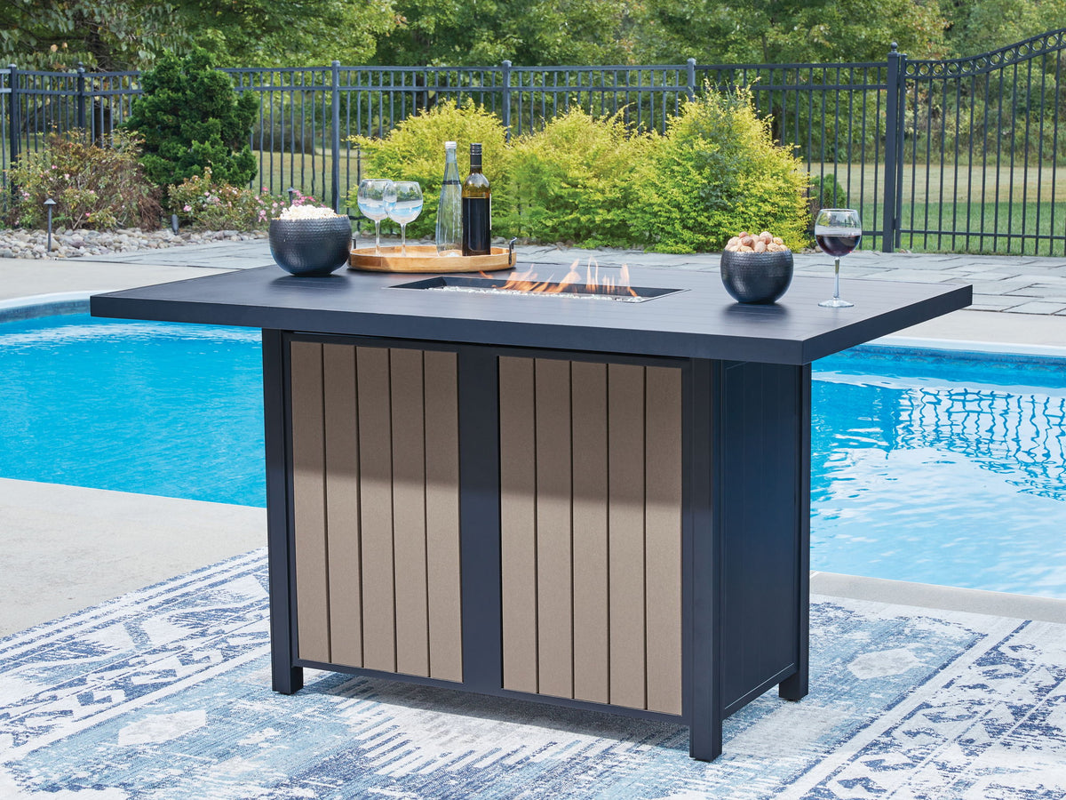 East Beach - Rectangular Bar Table With Fire Pit - Blue by Ashley – view 4