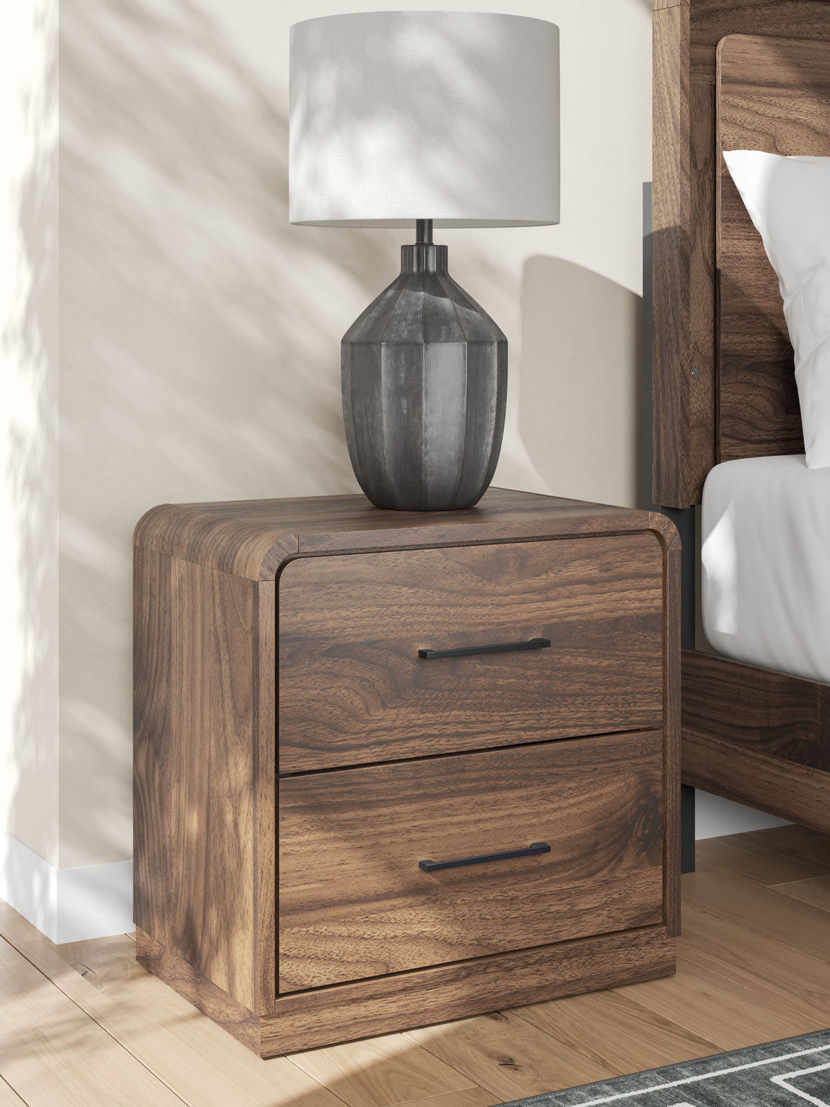 Fortlorn - Two Drawer Night Stand - Walnut Brown by Ashley – view 4