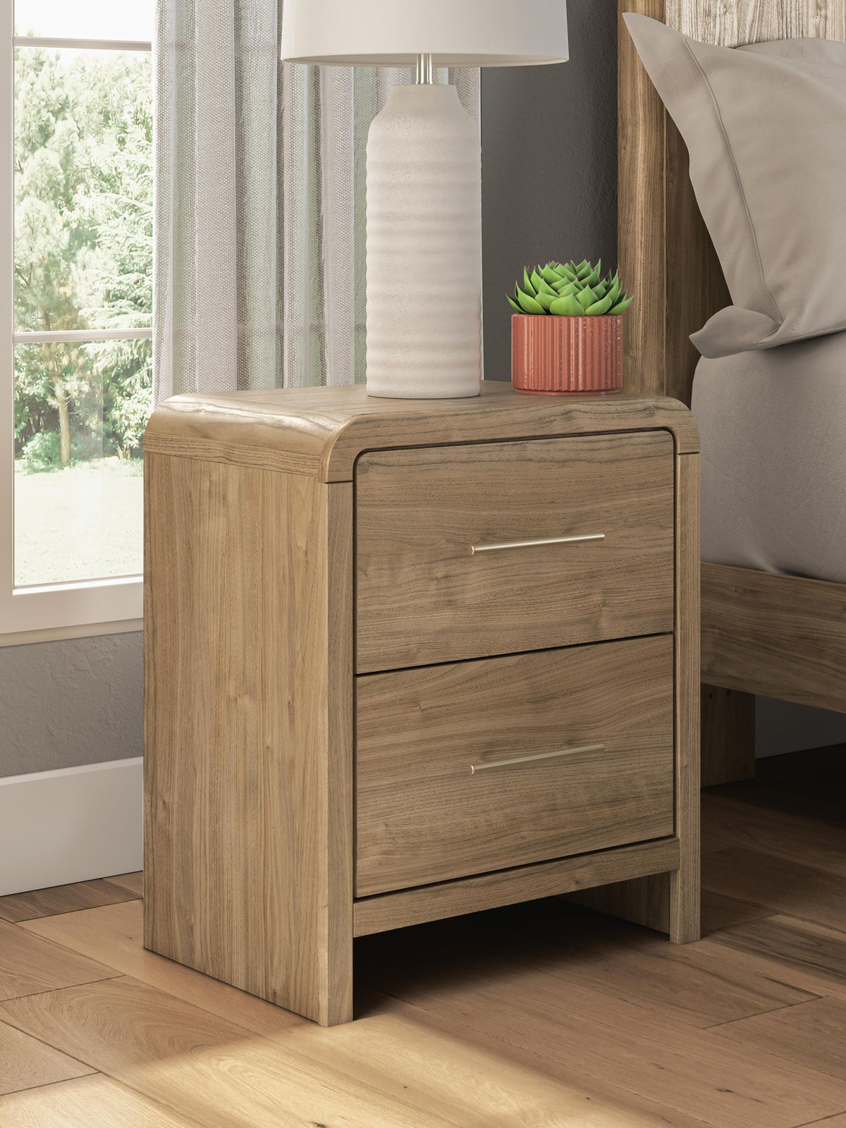 Gramburg - Two Drawer Night Stand - Warm Natural Brown by Ashley – view 4