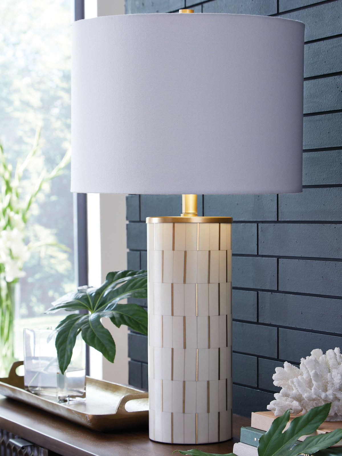 Faridworth - Poly Table Lamp - White / Gold Finish by Ashley – view 2
