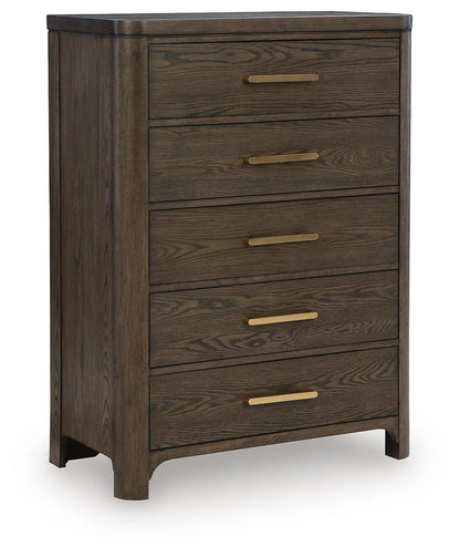 Radkin - Five Drawer Chest - Burnished Brown by Ashley – Accent Chests