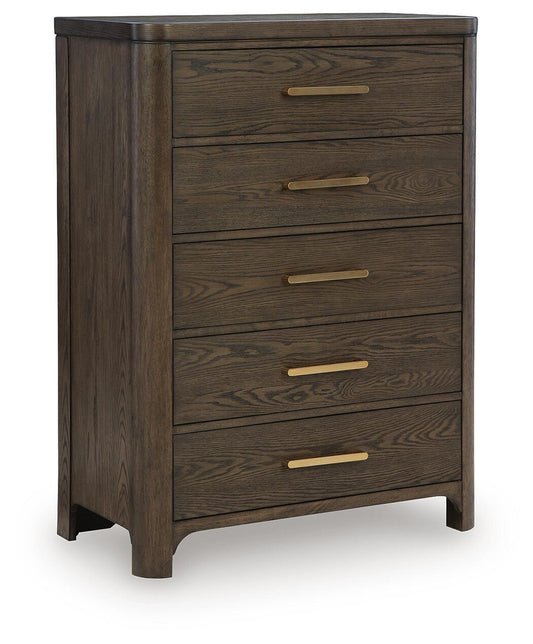 Radkin - Five Drawer Chest - Burnished Brown by Ashley – Accent Chests