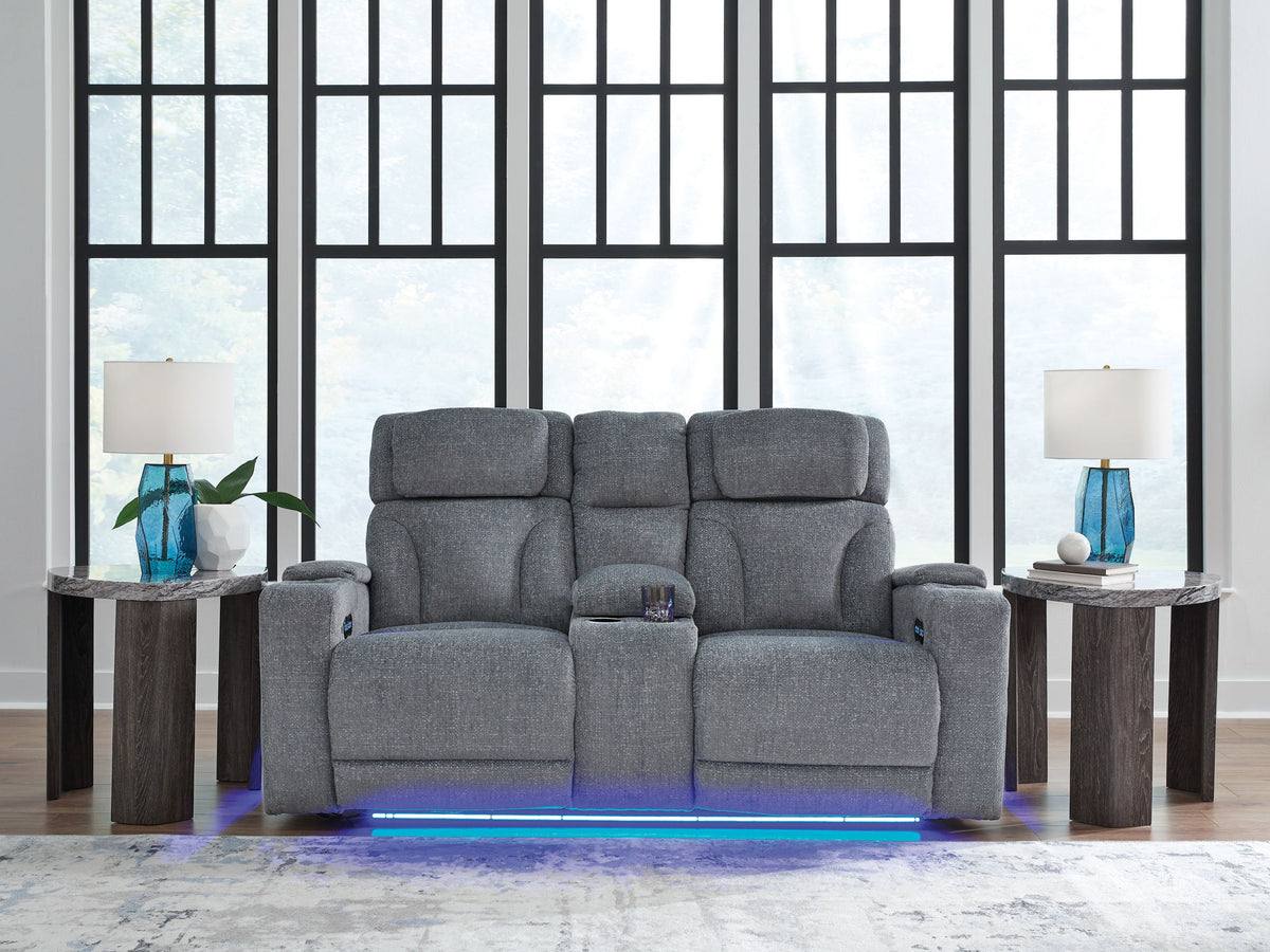 Studio Cave - Power Reclining Loveseat with Console - Steel by Ashley – view 2