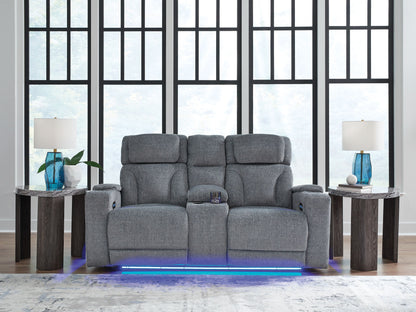 Studio Cave - Power Reclining Loveseat with Console - Steel by Ashley – view 2