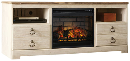 Willowton - 2 Pc. - 64" TV Stand With Faux Firebrick Fireplace Insert - Whitewash by Ashley – Fireplace TV Stands