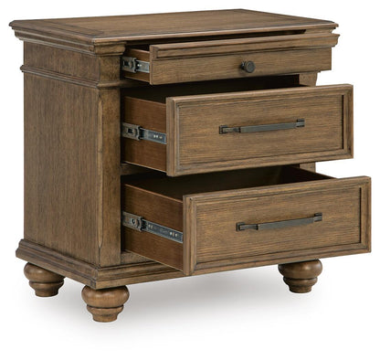 Karallin - Three Drawer Night Stand - Medium Brown by Ashley – view 2