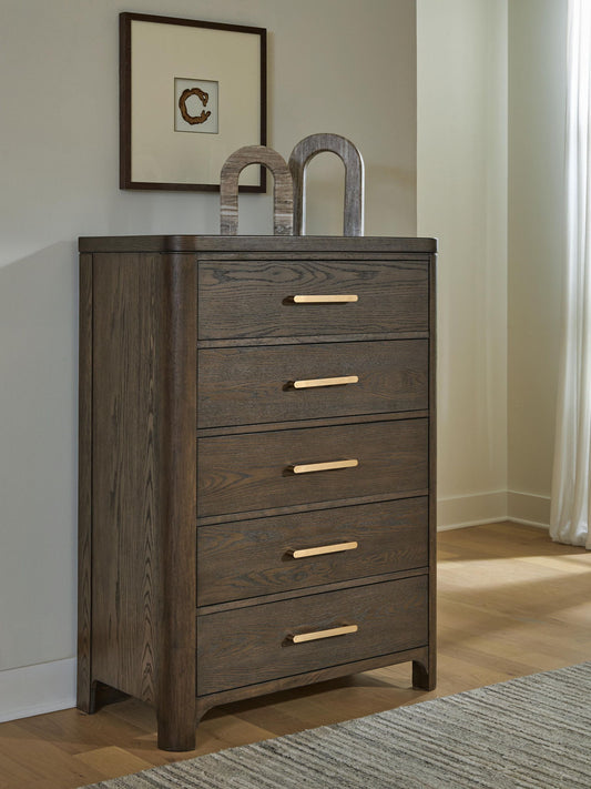 Radkin - Five Drawer Chest - Burnished Brown by Ashley – view 2