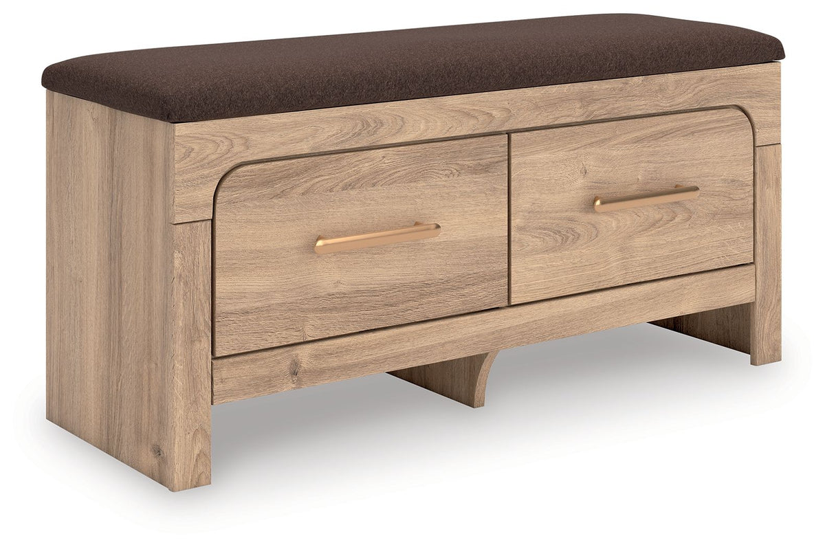 Kinlanni - Bedroom Upholstered Storage Bench - Tan / Brown by Ashley – Storage Benches