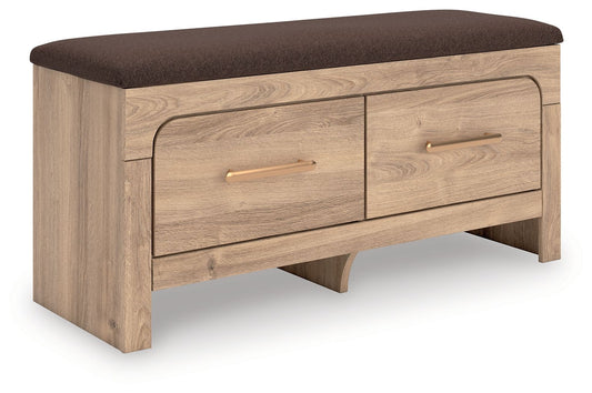 Kinlanni - Bedroom Upholstered Storage Bench - Tan / Brown by Ashley – Storage Benches