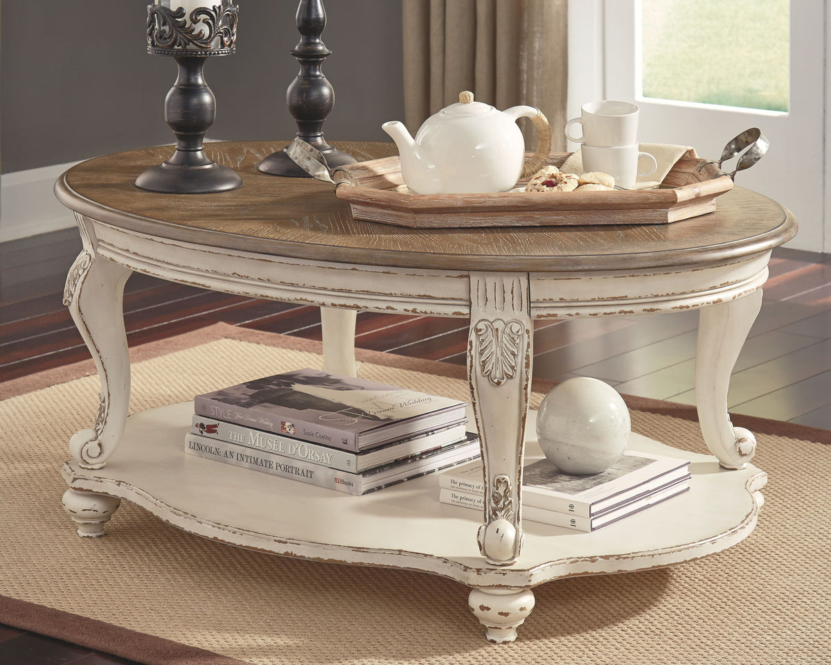 Realyn - Oval Cocktail Table - White / Brown by Ashley – view 2