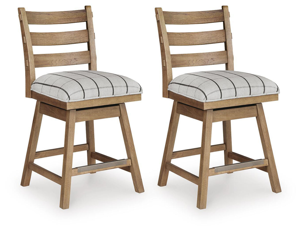 Ridgester - Upholstered Swivel Barstool (Set of 2) - Light Brown – Stool Sets