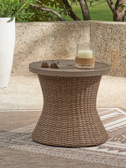 Laguna Heights - Round End Table With Umbrella Option - Beige by Ashley – view 2