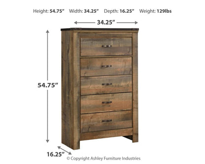 Trinell - Five Drawer Chest - Brown by Ashley – view 2