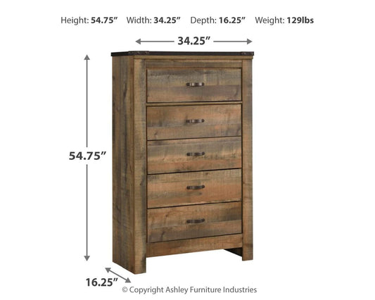 Trinell - Five Drawer Chest - Brown by Ashley – view 2