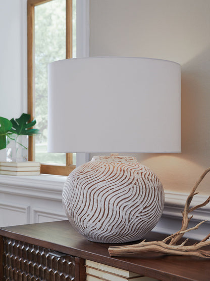 Vien - Terracotta Table Lamp - Distressed White by Ashley – view 3