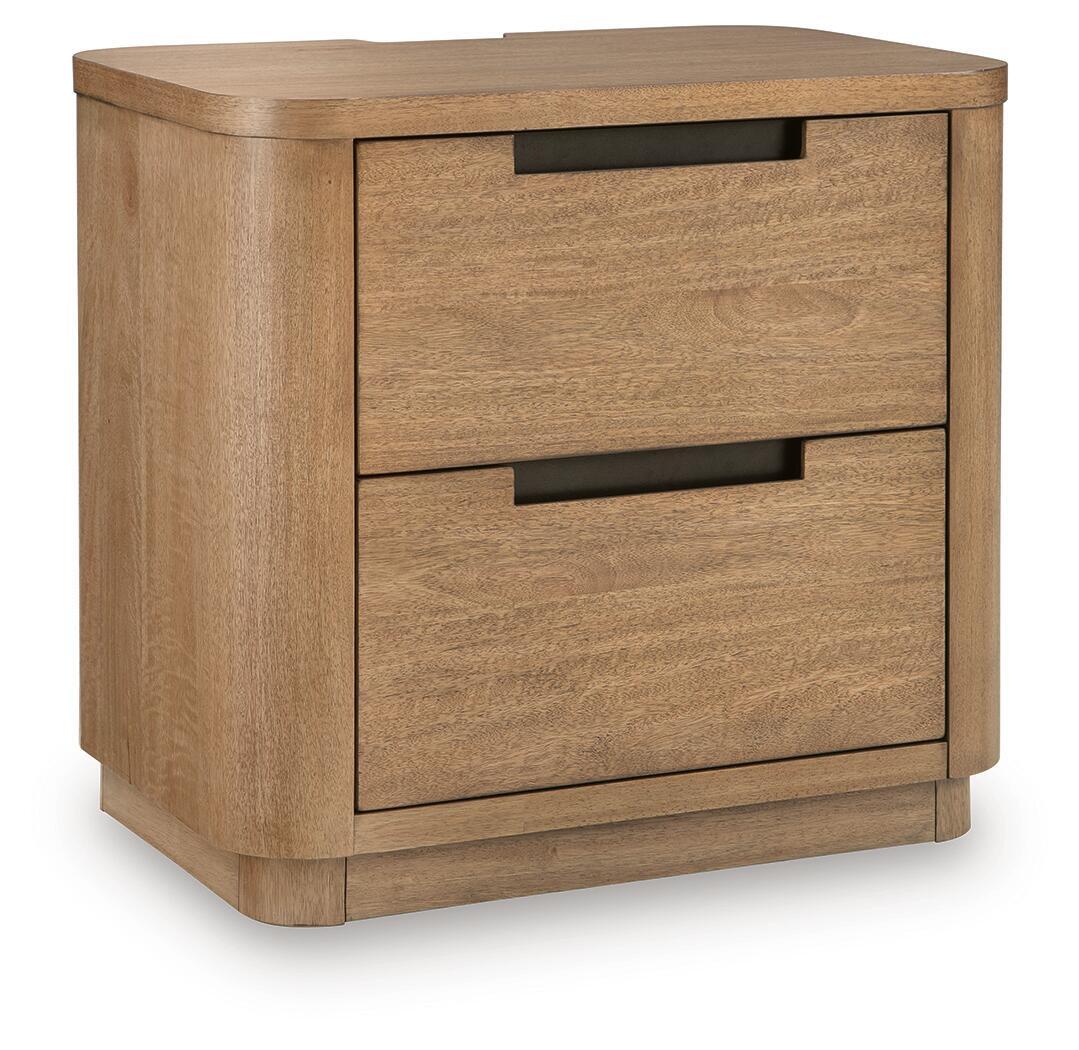Pamaria - Two Drawer Night Stand - Light Brown by Ashley – Nightstands w/ Charging Stations