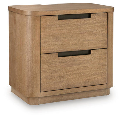 Pamaria - Two Drawer Night Stand - Light Brown by Ashley – Nightstands w/ Charging Stations