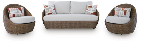 Double Point - Loveseat, Swivel Chairs Set (Set of 3) - Beige by Ashley – 3 Piece Outdoor Sets