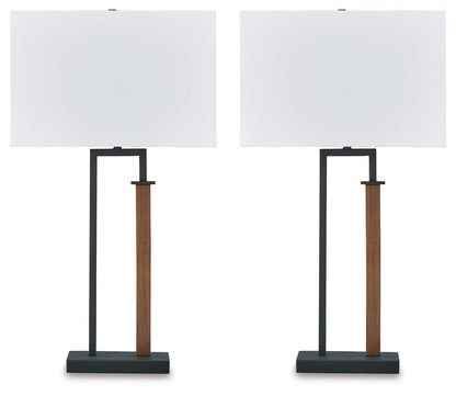 Voslen - Metal Table Lamp (Set of 2) - Black / Brown by Ashley – Table Lamps