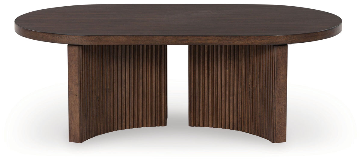 Korestone - Oval Cocktail Table - Dark Brown by Ashley – view 2