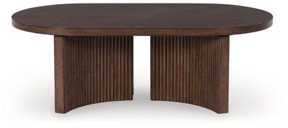 Korestone - Oval Cocktail Table - Dark Brown by Ashley – view 2