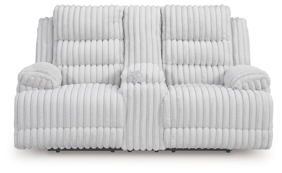 Rhines Falls - Double Reclining Power Loveseat With Console - Alloy by Ashley – view 2